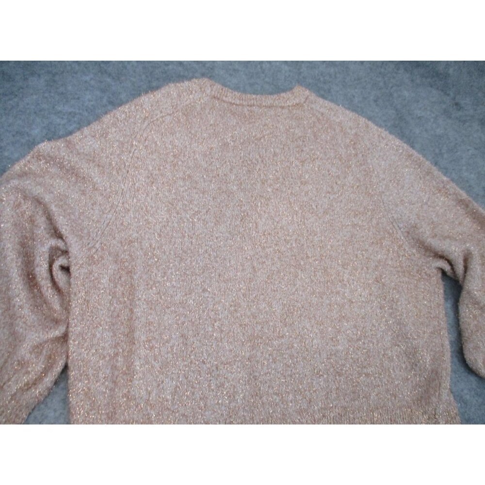 Loft Beige Gold Metallic Shimmer Fluffy Long Sleeve Sweater Womens XL - Picture 14 of 14